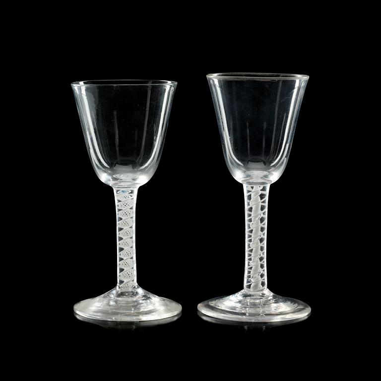 A set of two English wine glasses, 18th Century.