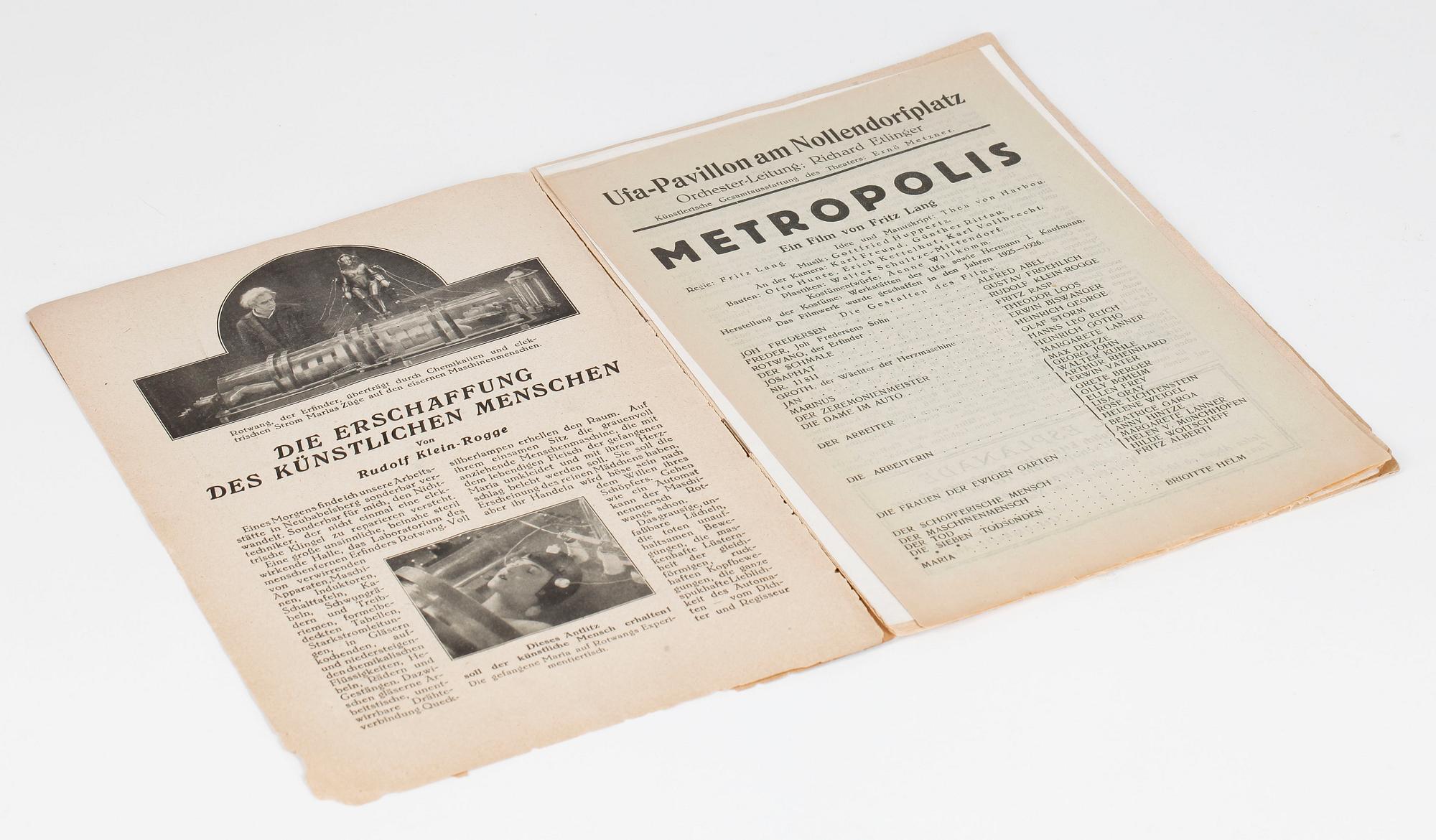FILMPROGRAM, för "Metropolis" av Fritz Lang, Ufa-Magazin, Sondernummer, 1927.