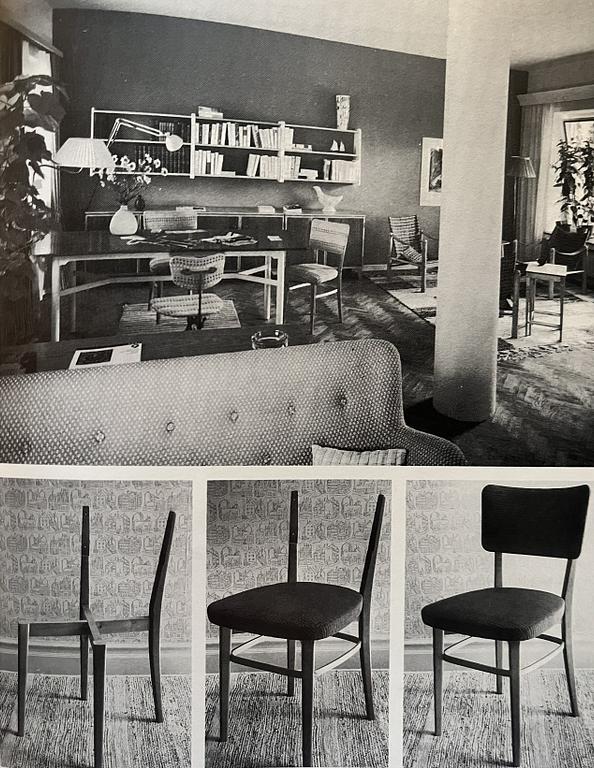 Elias Svedberg, a set of four chairs model "31" from the Triva-Bygg series, Nordiska Kompaniet, 1940s.