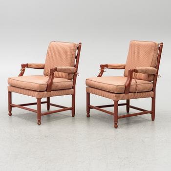 Armchairs, so-called Gripsholm armchairs, a pair, second half of the 20th century.