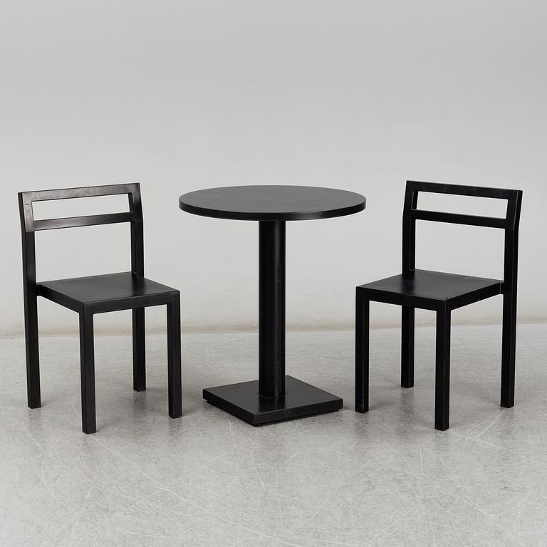 BORIS BERLIN/POUL CHRISTIANSEN, a 'Non' table with two chairs by Komplot design for Källmo.