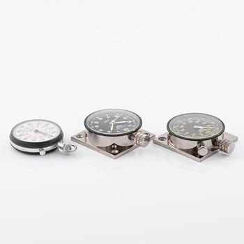 HEUER, three timing instruments, Auto-Rallye, Master-Time 8 Days and a stopwatch, "provenance from the Acropolis Rally 1966.".