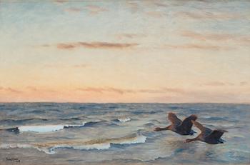 Bruno Liljefors, Seascape with geese.