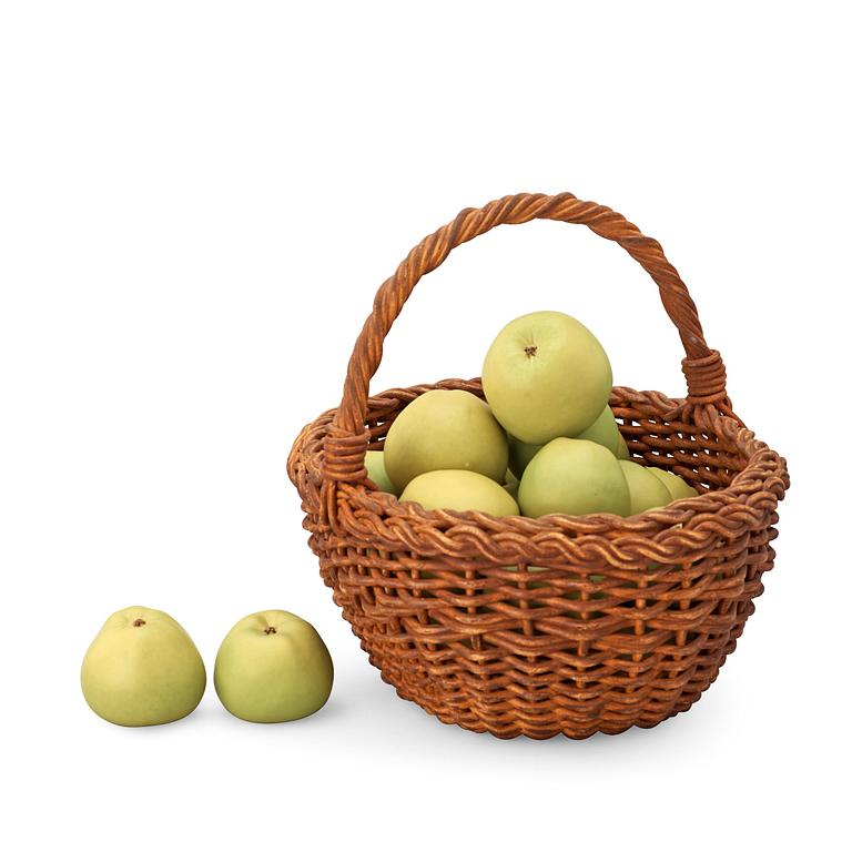 An Ingrid Herrlin stoneware basket with 21 green apples, Sweden.