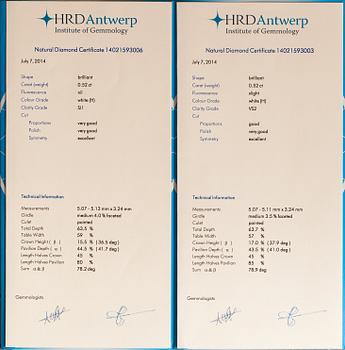 Örhängen, 18K vitguld, diamanter ca 1.04 ct tot. Med HDR Antwerp certifikat.