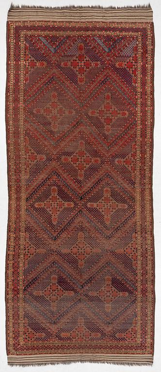 An antique Beshir carpet, ca 495 x 206 cm, around the year 1875.