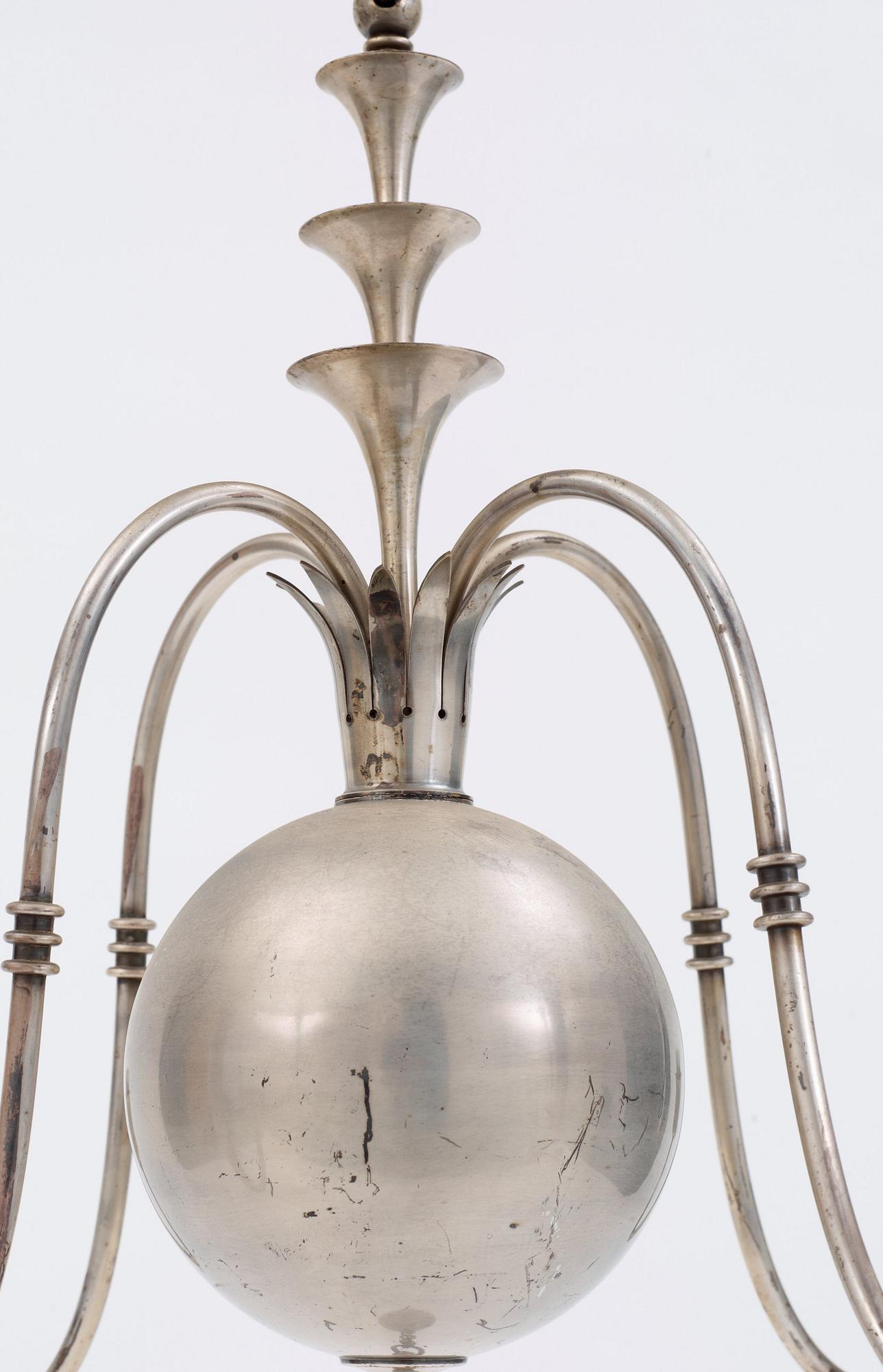 An Elis Bergh white metal ceiling lamp, C.G. Hallberg, Stockholm 1920's.