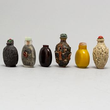 Six Chinese snuff bottles, 20th century.