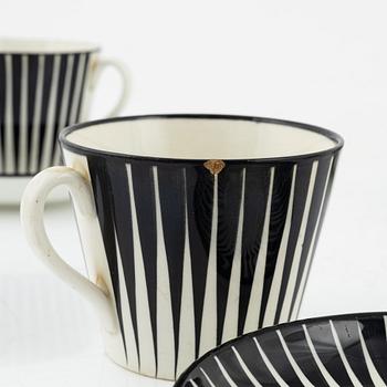 Eugen Trost, tekoppar med fat, 4 st, flintgods, "Zebra", Gefle.