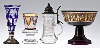 PARTI GLAS, 4 delar, bla Böhmen, 1800-1900-tal.