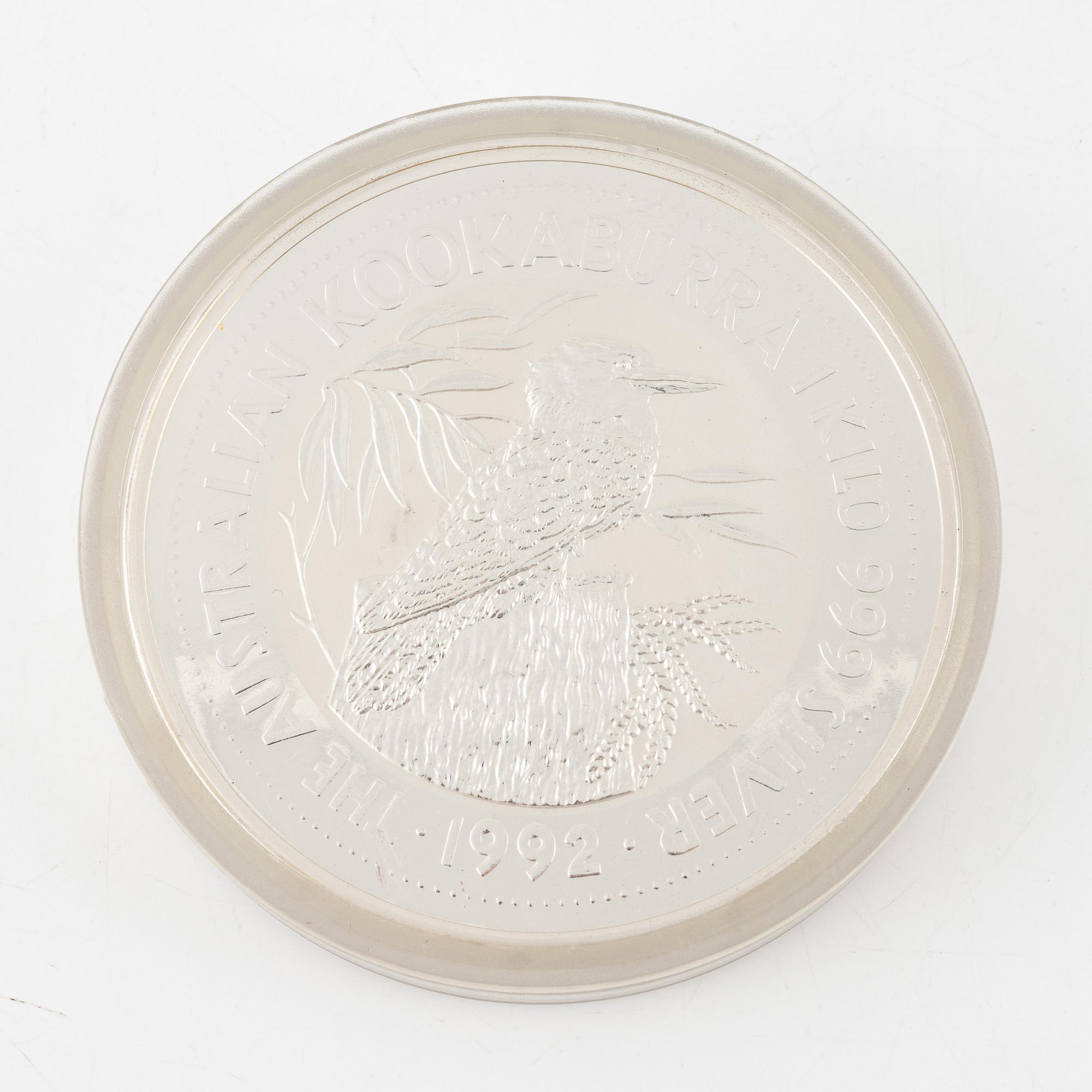 Silver coin, Elizabeth II, Australia, 30 dollars, 1 kg, 1992.
