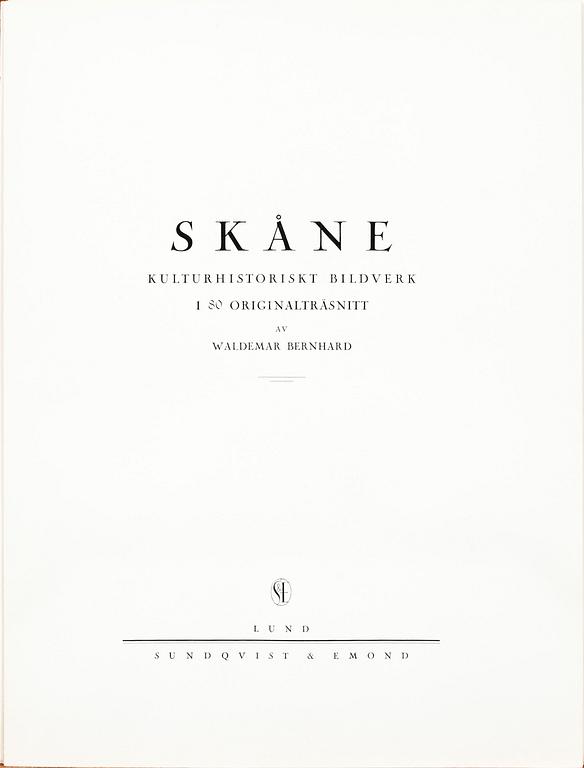 WALDEMAR BERNHARD, mapp, träsnitt "Skåne". Numr 102/525.