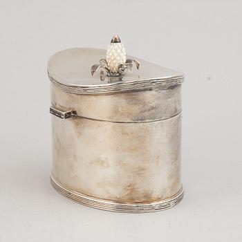 Dosa med lock, silver, märkt Titulo, Portugal 1900-tal.