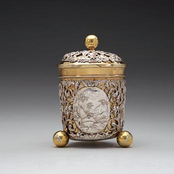 A German 18th century parcel-gilt beaker and cover, marks possibly of Antoni II Grill, Augsburg (1720-1734).