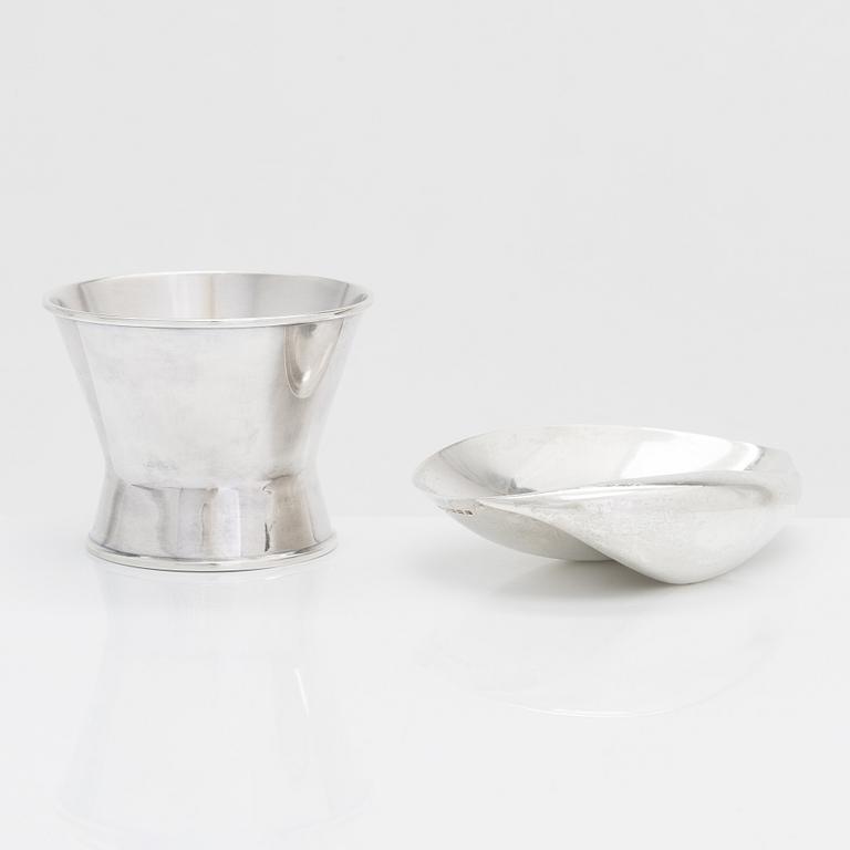 Tapio Wirkkala, silver bowl and sugar bowl, Kultakeskus, Hämeenlinna 1955 ja 1959.