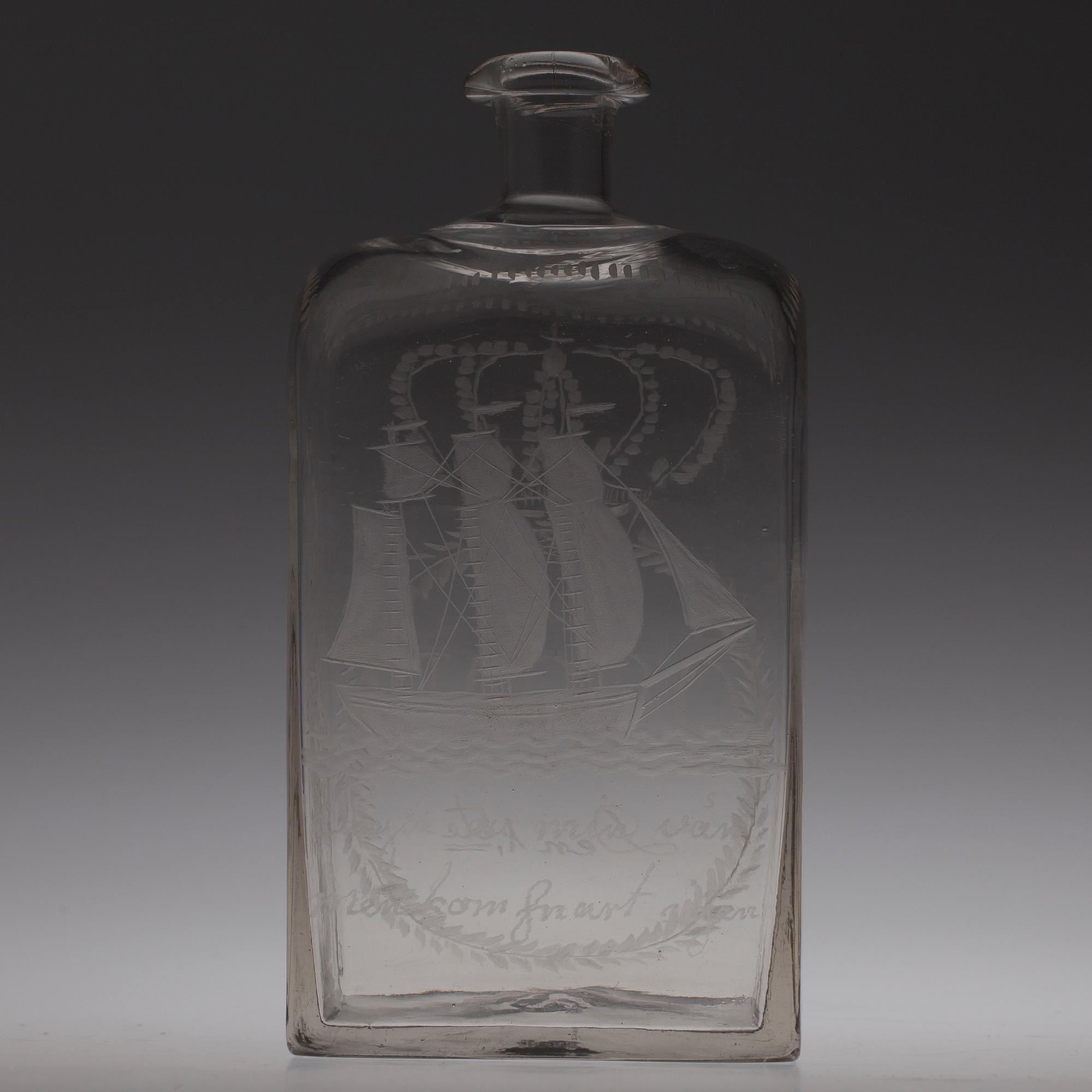 SCHATULLFLASKA, glas, 1800-talets andra hälft.