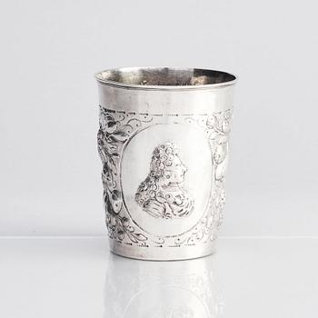 A German 17th century silver beaker, unidentified makers mark.