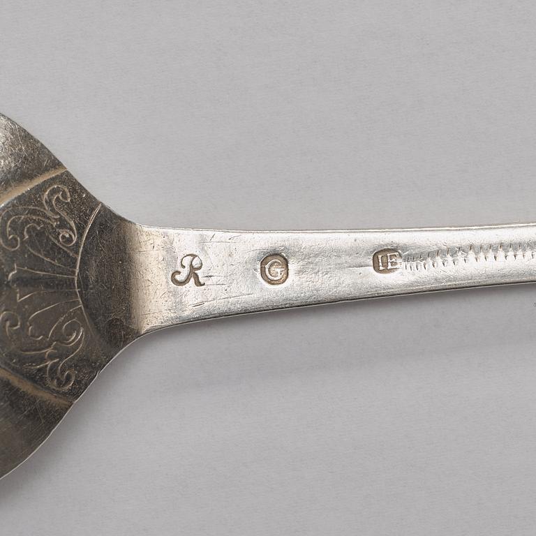 A Swedish mid 18th century silver spoon, mark of Johan Ek, Gävle 1750.