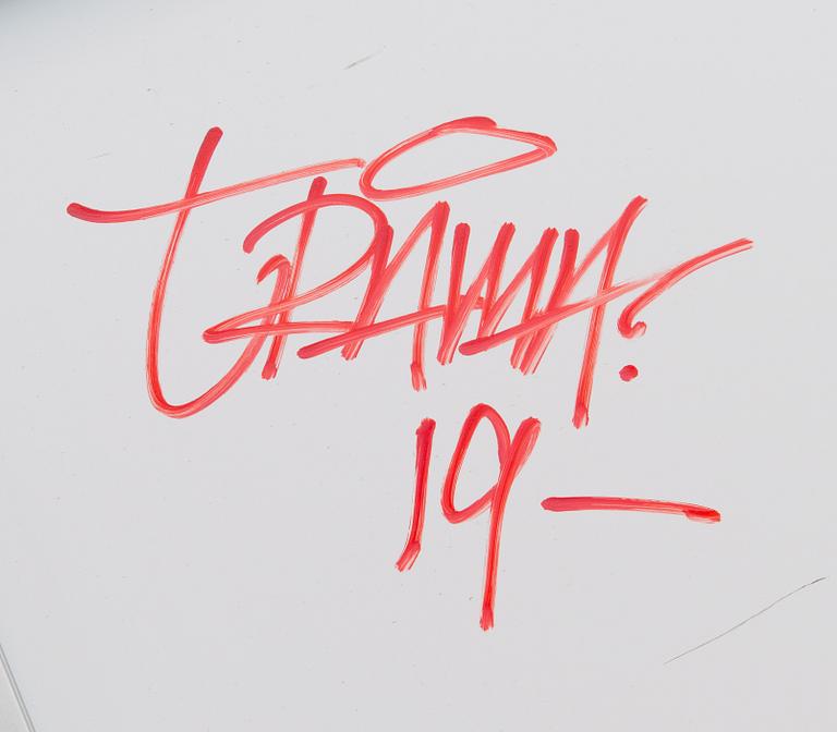 Trama, mixed media and spray paint on board, a tergo signed and dated -19.