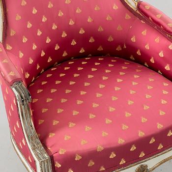 A LOUIS XVI STYLE BERGERE, 20th century.