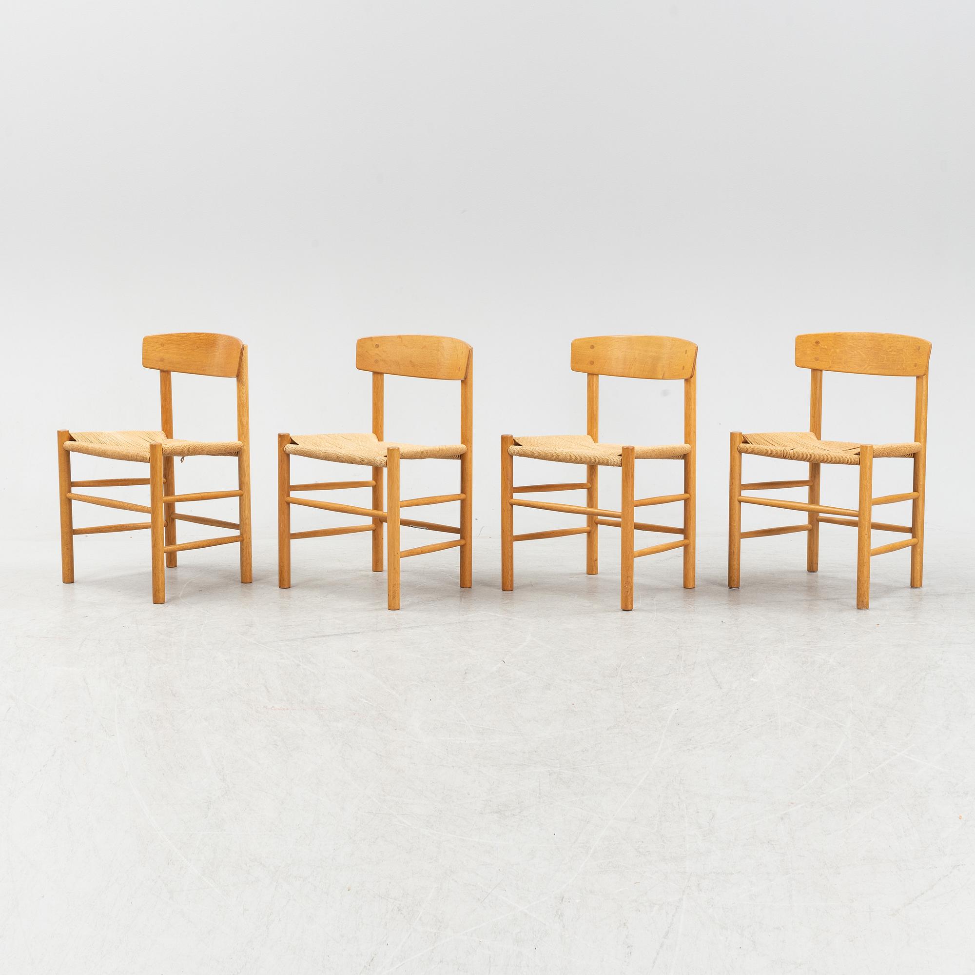 Børge Mogensen, a set of four model 'J39' oak chairs, FDB Møbler, Denmark.