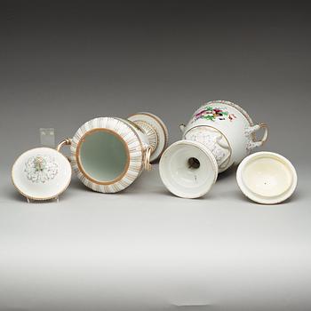 A pair of Berlin KPM jars with covers, circa 1900.