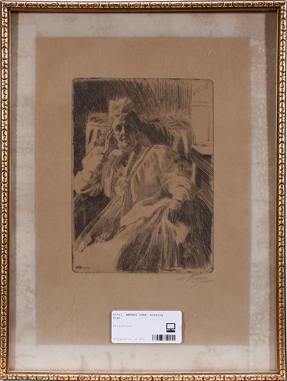 ANDERS ZORN, etsning. Sign.