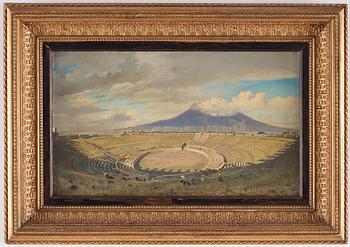 "Amphitheatret i Pompei med Vesuv i Baggrunden".