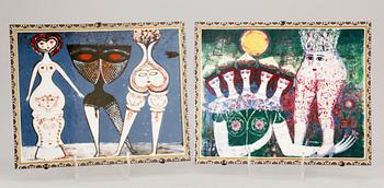 VÄGGPLAKETTER, porslin, 2 st, Max Walter Svanberg, Rörstrand.