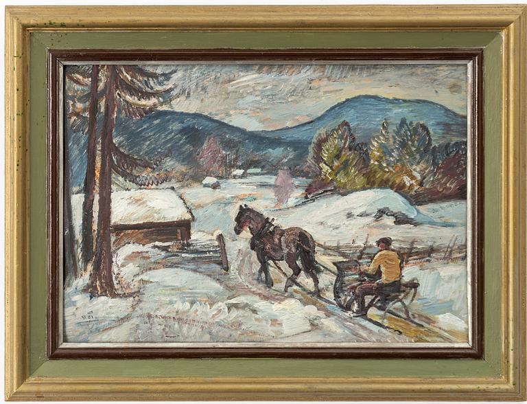Acke Åslund, Horse in a winter landscape.