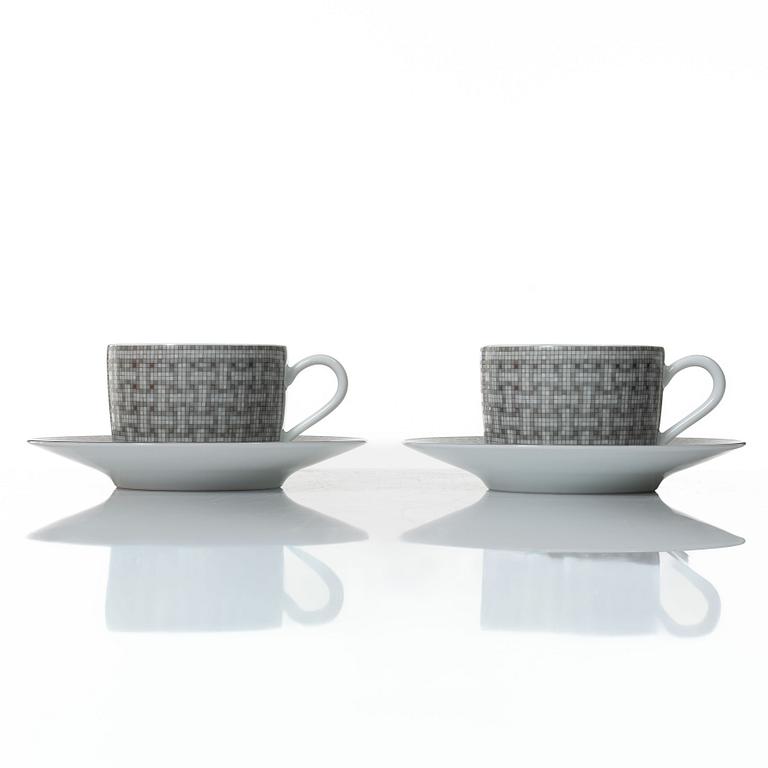 Hermès, cups with saucers, a pair, "Mosaique au 24".