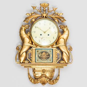A Swedish Empire wall clock by G Undén (Stockholm 1800-1829).