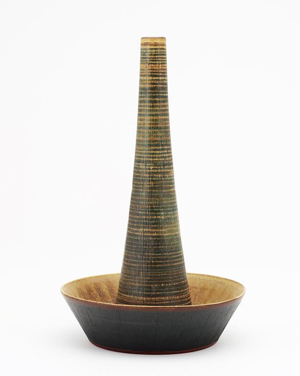A Wilhelm Kåge 'Farsta' stoneware vase/bowl, Gustavsberg studio 1956.
