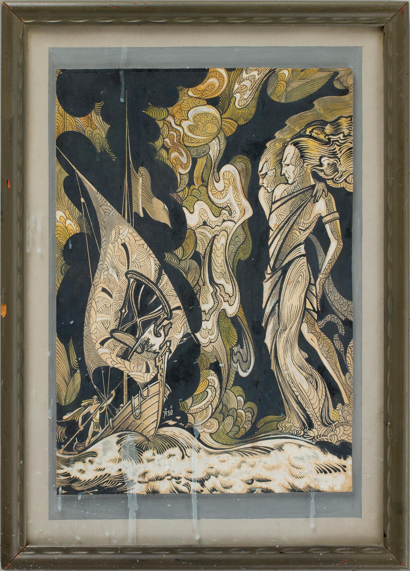 HELMER ÅSLUND(ÅSÖ), gouache. Monogramsign.
