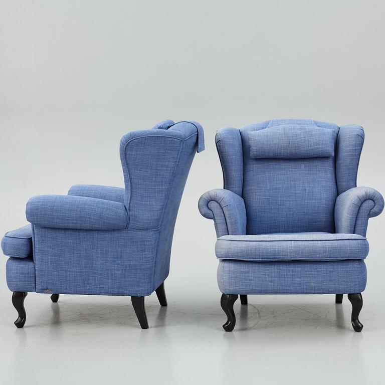 Fåtöljer ett par, med fotpallar, Bröderna Andersson.