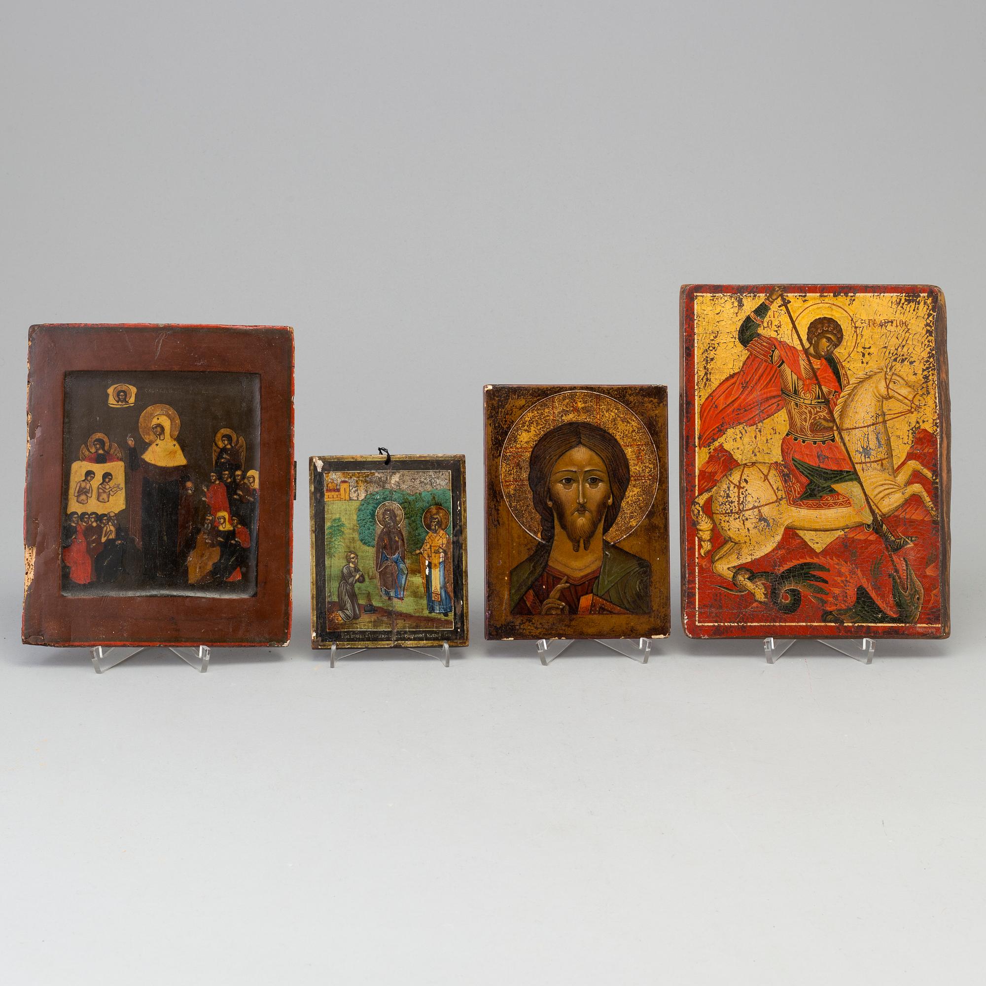 4 19th century icons, tempera on wood.