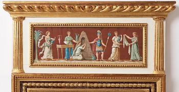 A late Gustavian giltwood, faux-porphyry and gouache-inset mirror attributed to Hedberg & Lindblad (Stockholm 1802-05).