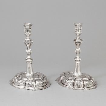 A pair of 18th century silver candlesticks, unidentified makers mark, Breslau 1737-1745.