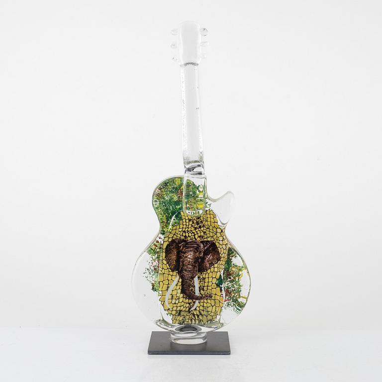 Kjell Engman, sculpture, glass, 'Guitar', Lim.Ed 100, Kosta Boda, Sweden.