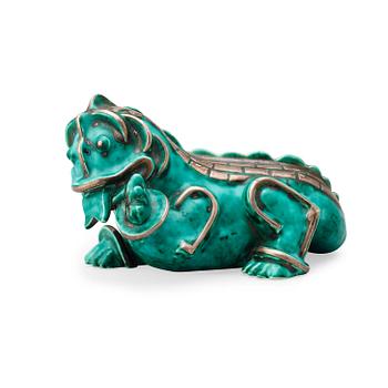 A Wilhelm Kåge 'Argenta' stoneware sculpture of a dragon puppy, Gustavsberg ca 1940.