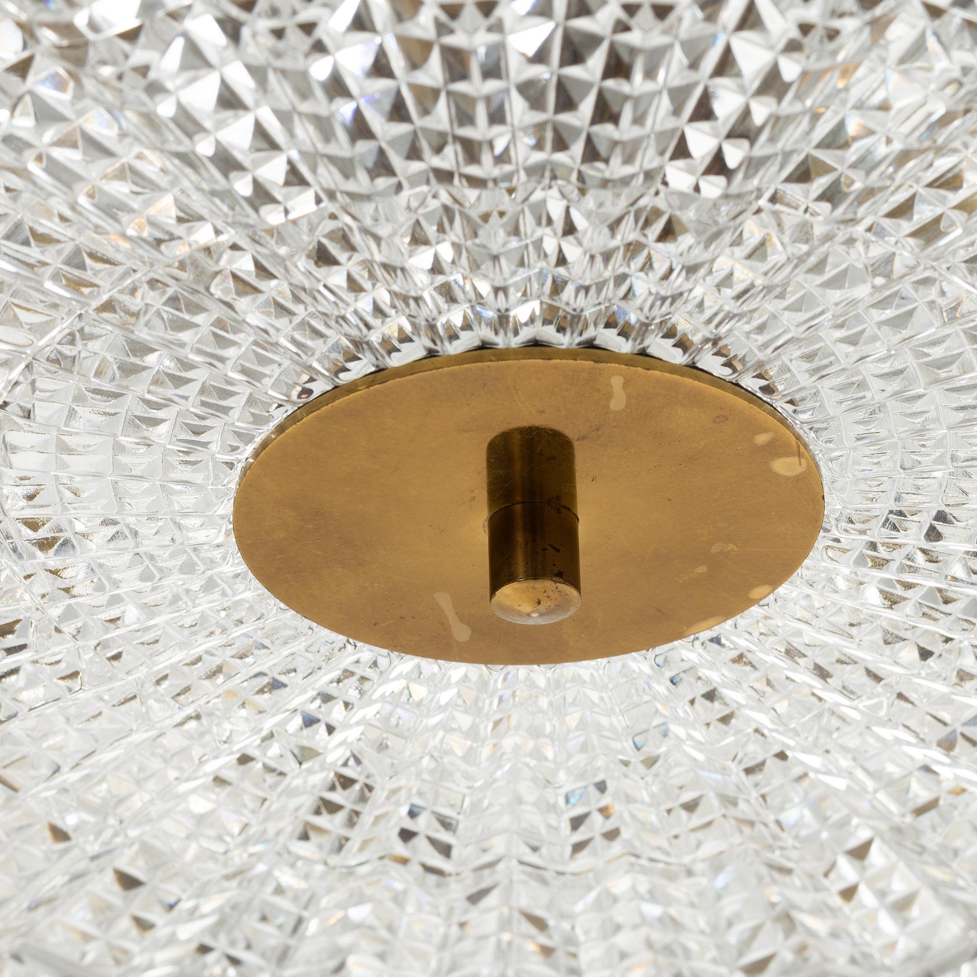Carl Fagerlund, a glass and brass ceiling light, Orrefors, 1960'/70's.