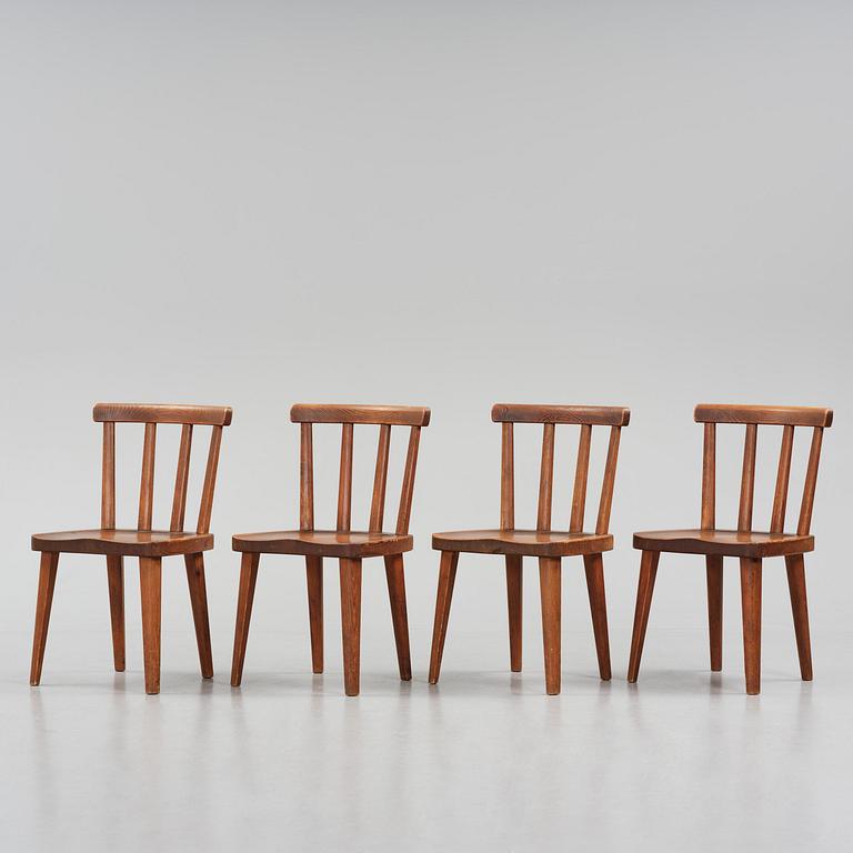 Axel Einar Hjorth, a set of four stained pine "Utö" chairs, Nordiska Kompaniet, Sweden, 1930s.