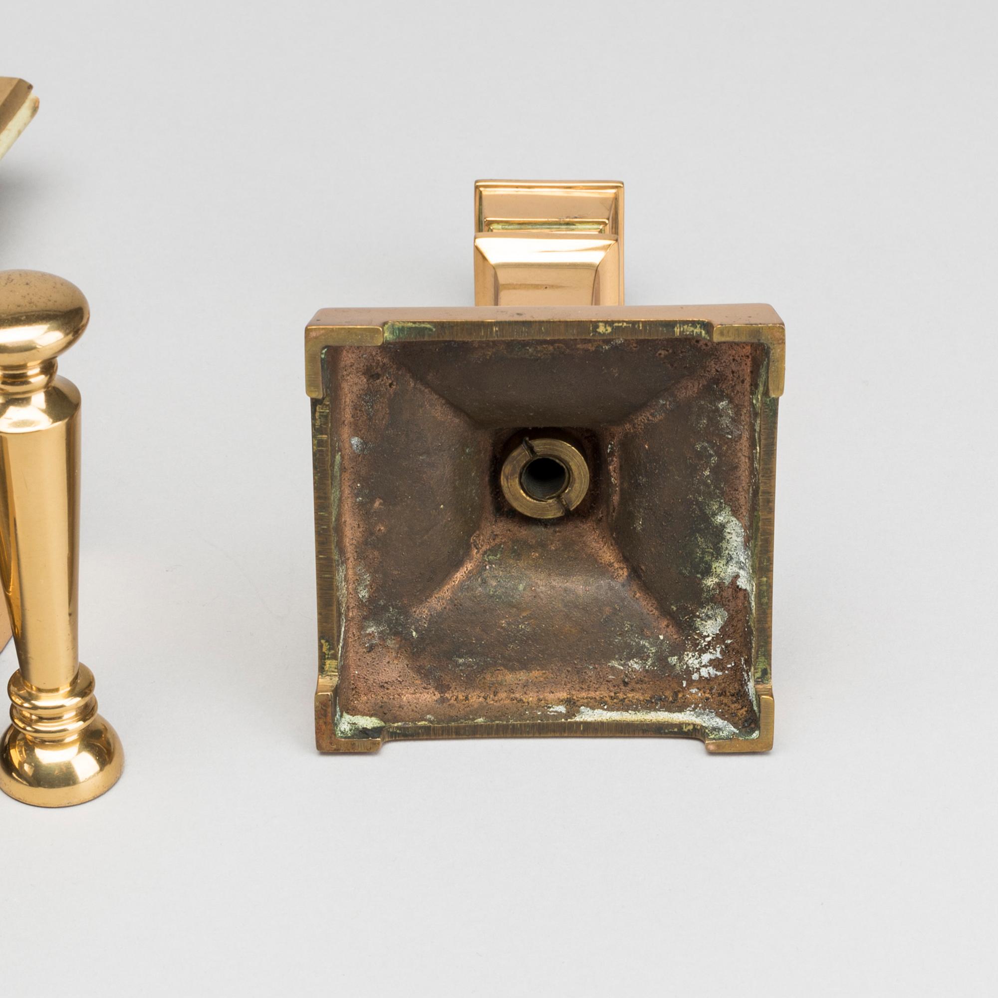 SIX PIECES BRASS INKWELL DESK SET, first half of the 20th century.