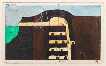 STEN EKLUND, hand colored etching, signed.