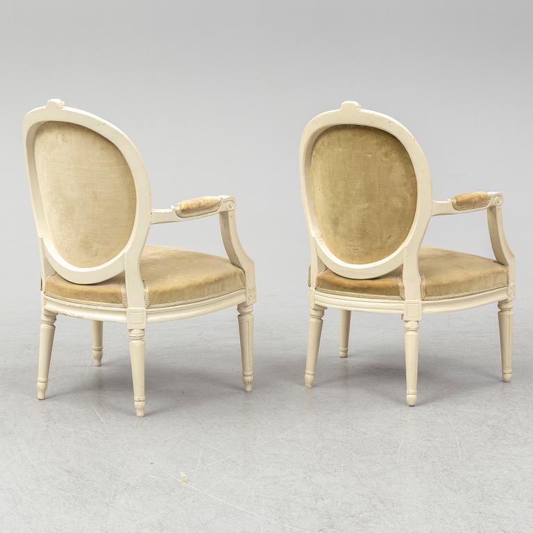 Two matched Gustavian armchairs, late 18th century.