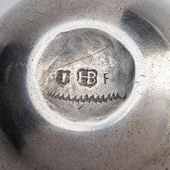 Hans Hansson Brun, tumlare, delvis förgyllt silver, Malmö 1695. Barock.