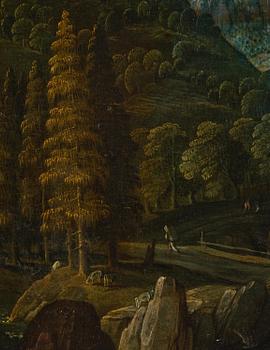 Tobias Verhaecht, Wide landscape with Herse and her maidservants discovered by Mercury on the way to the Temple of Minerva.