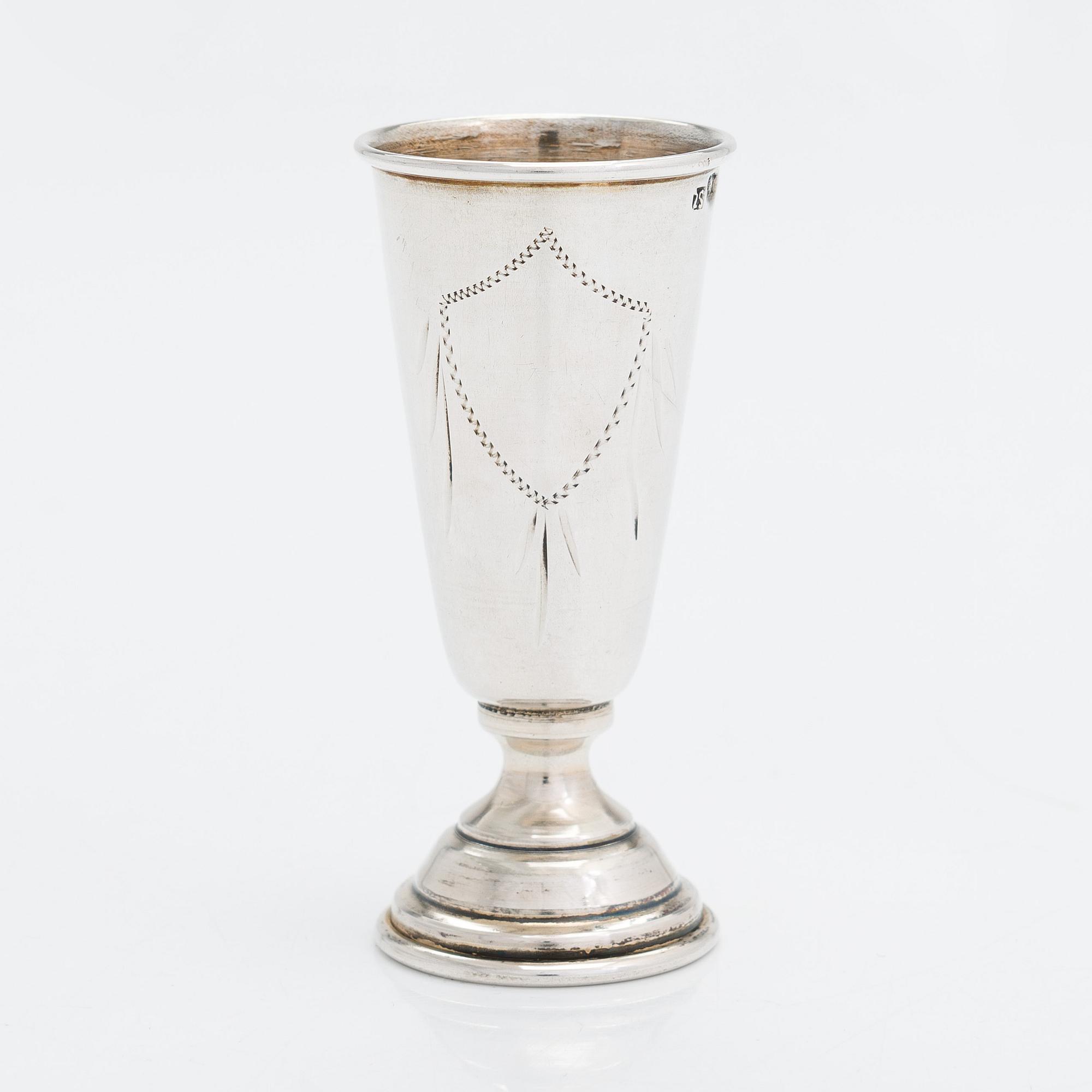 Serveringsbestick, 3 st, och supkopp, silver, Warszawa, Polen 1931-63 och 1920-31.