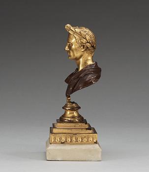 A gilt, patinated bronze and marble bust representing a Roman Emperor, possibly Russia circa 1800.