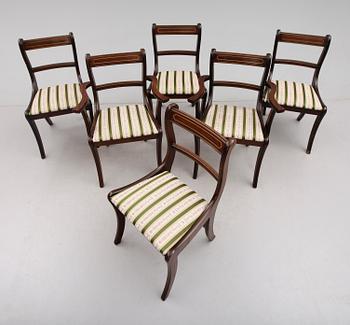 STOLAR, 4 st, samt KARMSTOLAR, 1 par, engelsk stil, 1900-talets andra hälft.
